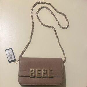 Bebe Taupe Emmett Crossbody Bag with Gold Accents